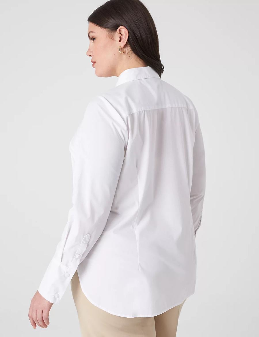 Lane Bryant Button-Front No-Peek Girlfriend Overhemd Dames Wit | FJH8686UB