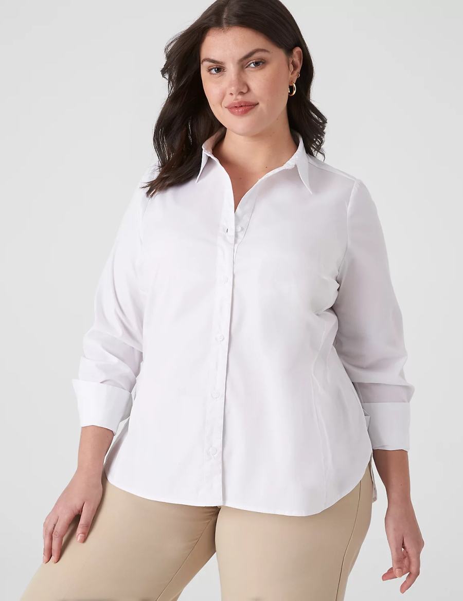 Lane Bryant Button-Front No-Peek Girlfriend Overhemd Dames Wit | FJH8686UB