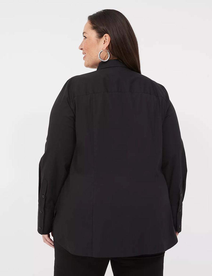 Lane Bryant Button-Front No-Peek Girlfriend Overhemd Dames Zwart | JMM4417AE