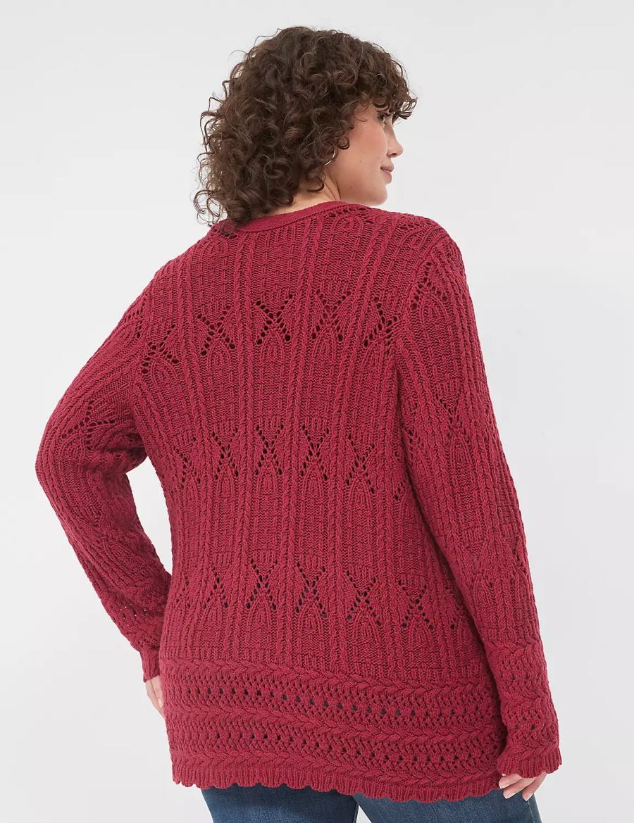 Lane Bryant Button-Front Pointelle Cardigan Dames Dieprood | NNJ4354BC