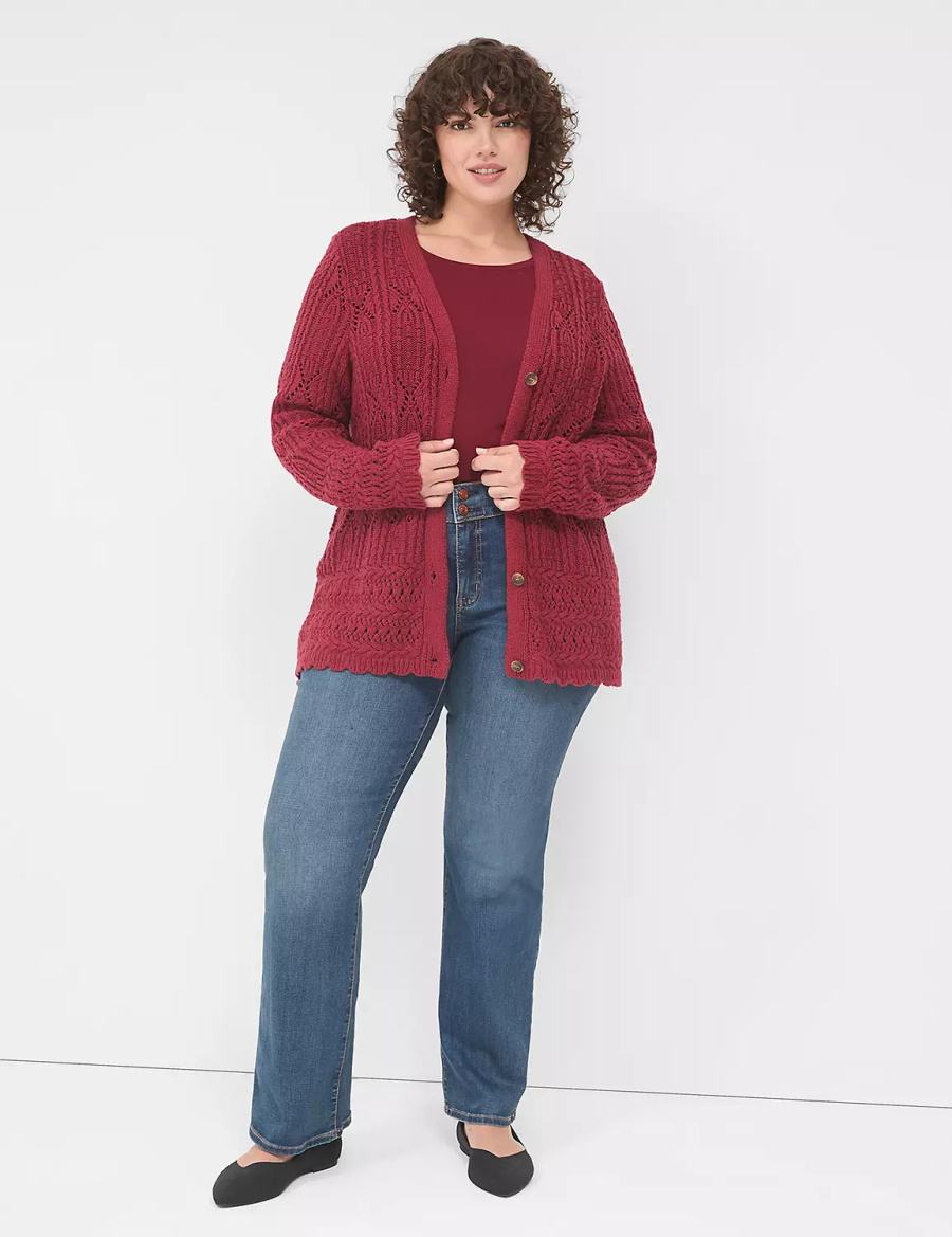 Lane Bryant Button-Front Pointelle Cardigan Dames Dieprood | NNJ4354BC