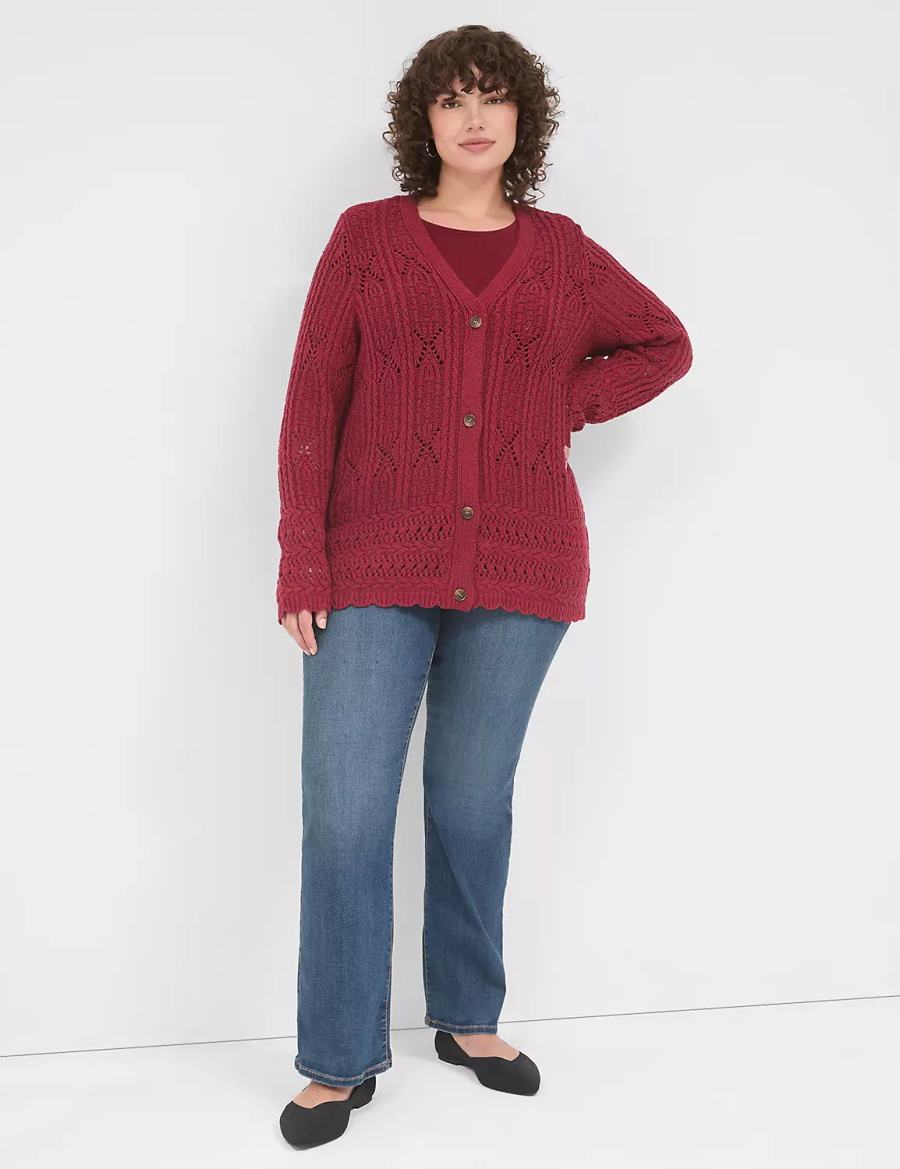 Lane Bryant Button-Front Pointelle Cardigan Dames Dieprood | NNJ4354BC