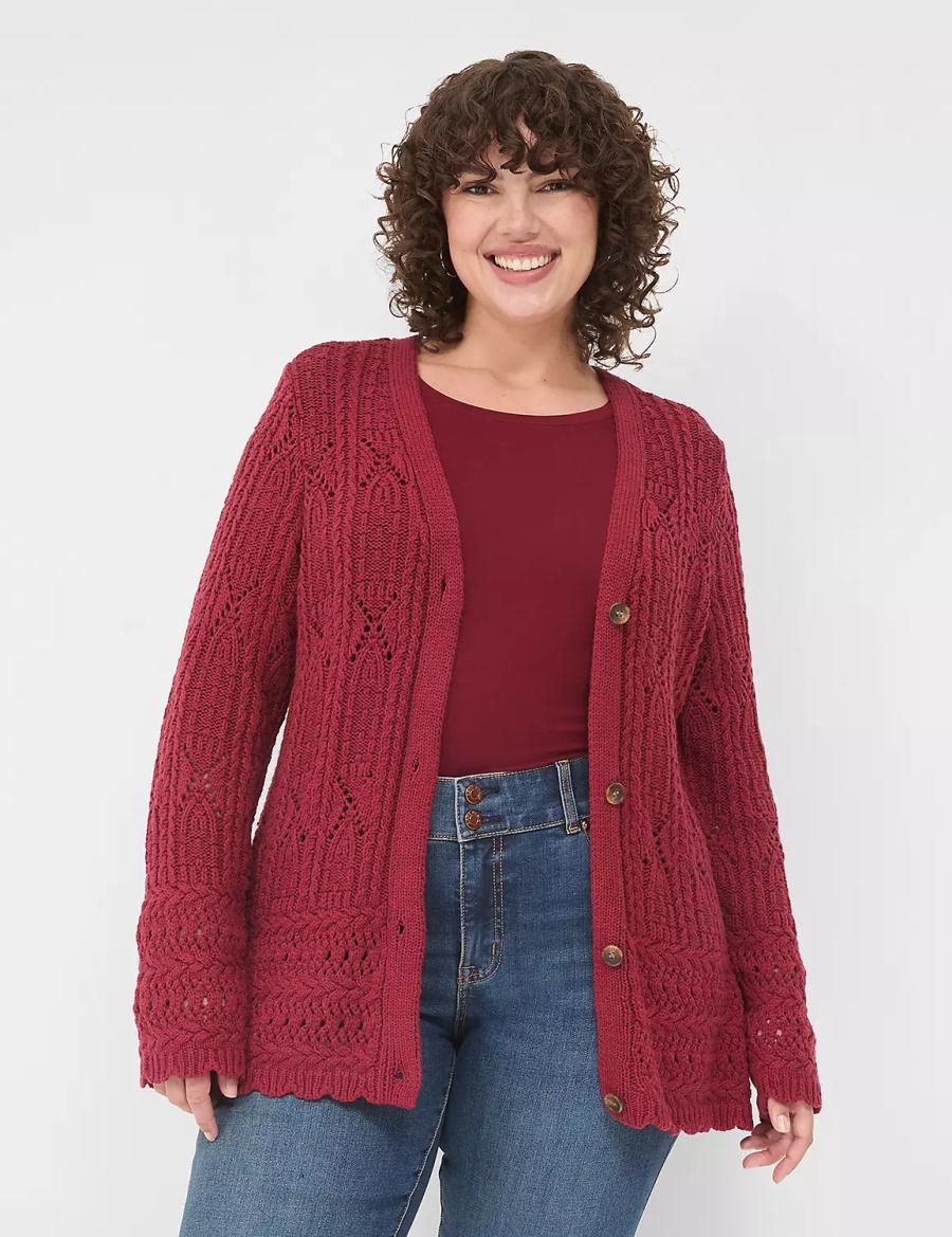 Lane Bryant Button-Front Pointelle Cardigan Dames Dieprood | NNJ4354BC