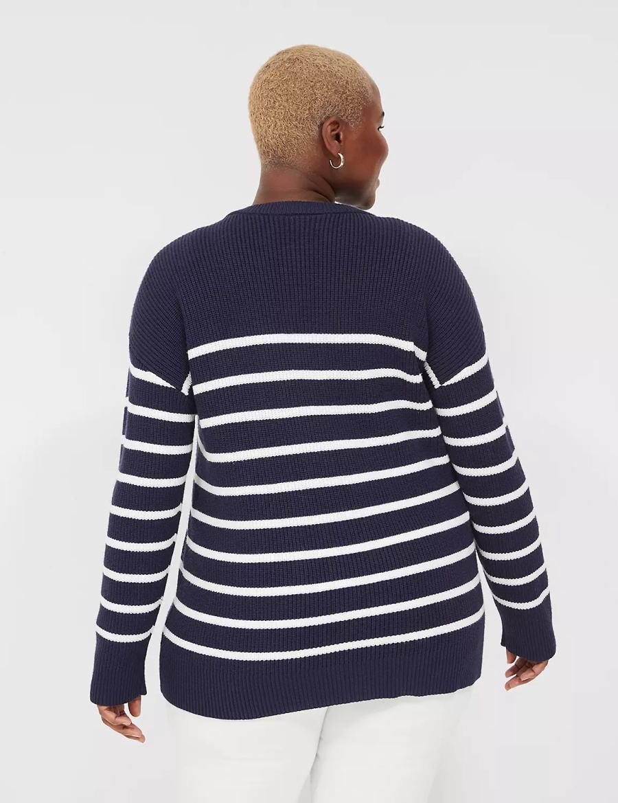 Lane Bryant Button-Front Stripe Cardigan Dames Blauw | XTP4990BP