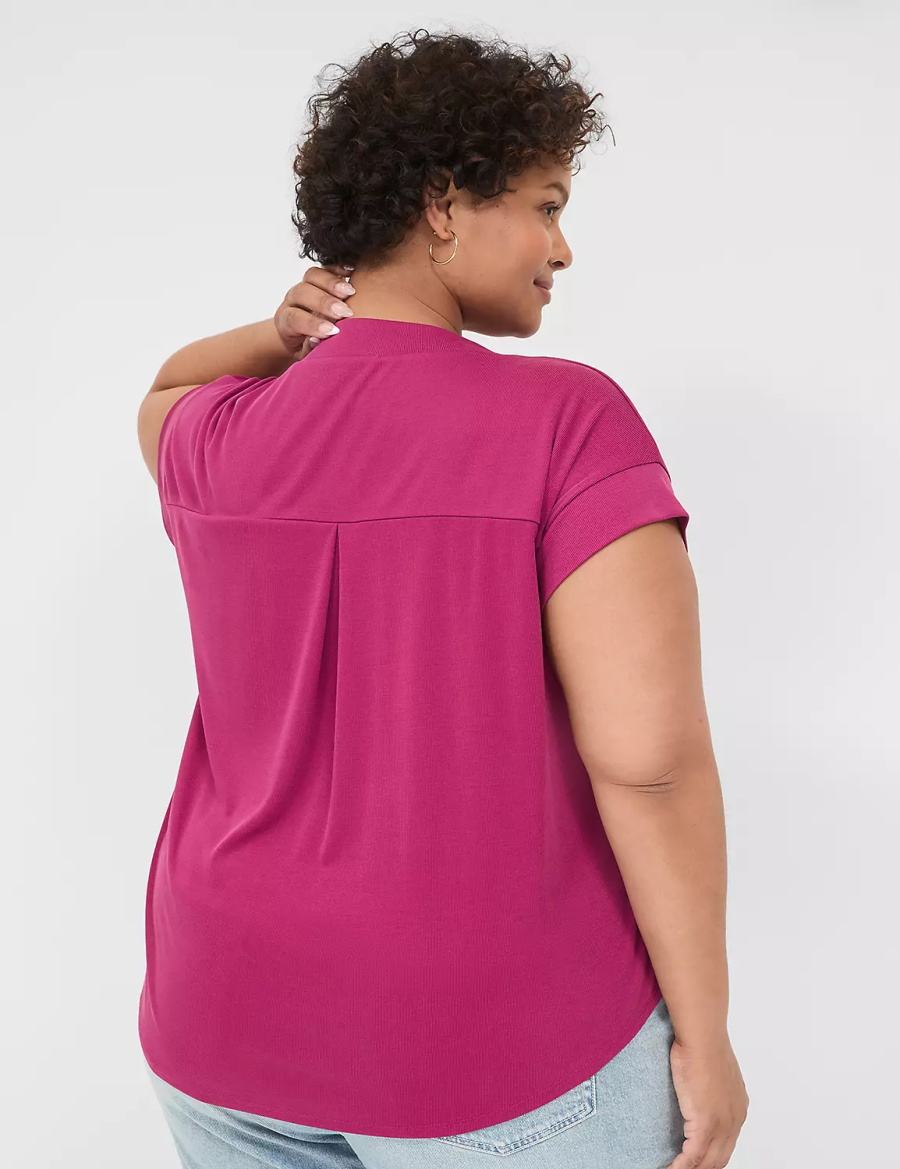 Lane Bryant Cap-Sleeve V-Neck Pleat-Front Top T-shirts Dames Paars | REQ8766DU