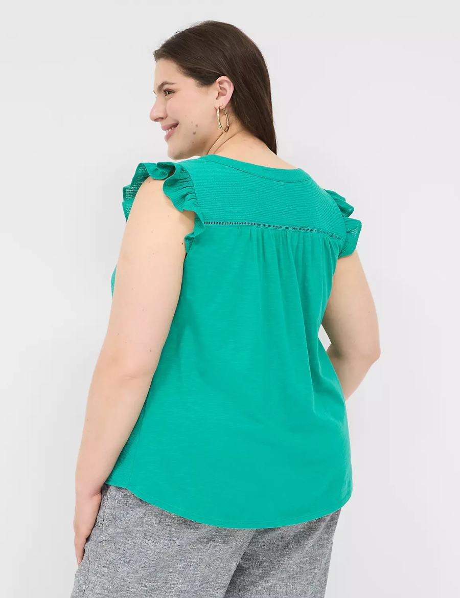 Lane Bryant Cap-Sleeve Woven & Knit Top T-shirts Dames Lichtturquoise | PYQ5171JK