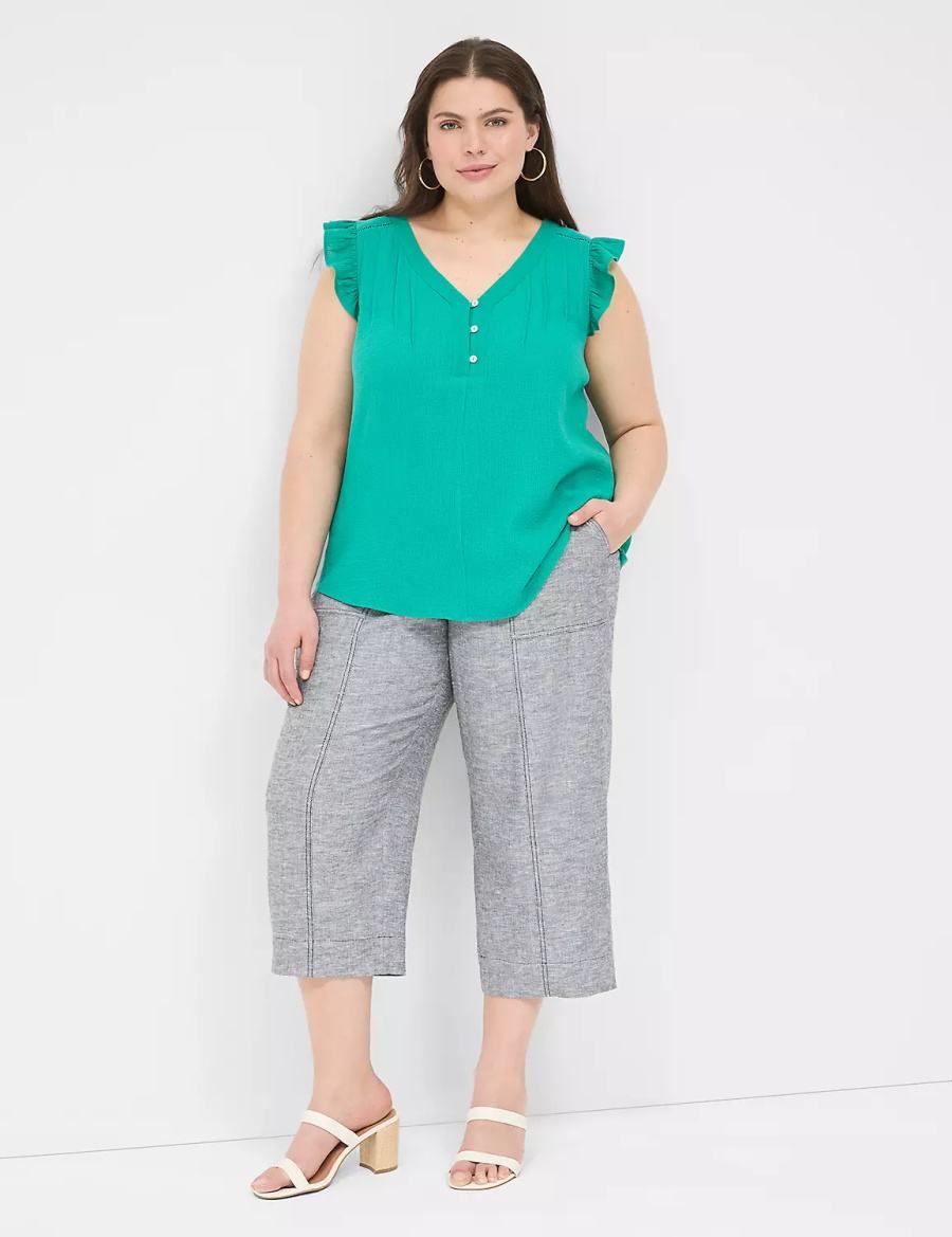 Lane Bryant Cap-Sleeve Woven & Knit Top T-shirts Dames Lichtturquoise | PYQ5171JK