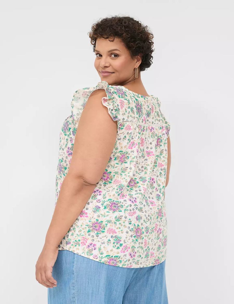 Lane Bryant Cap-Sleeve Woven & Knit Top T-shirts Dames Room Groen | ZFO4653SH