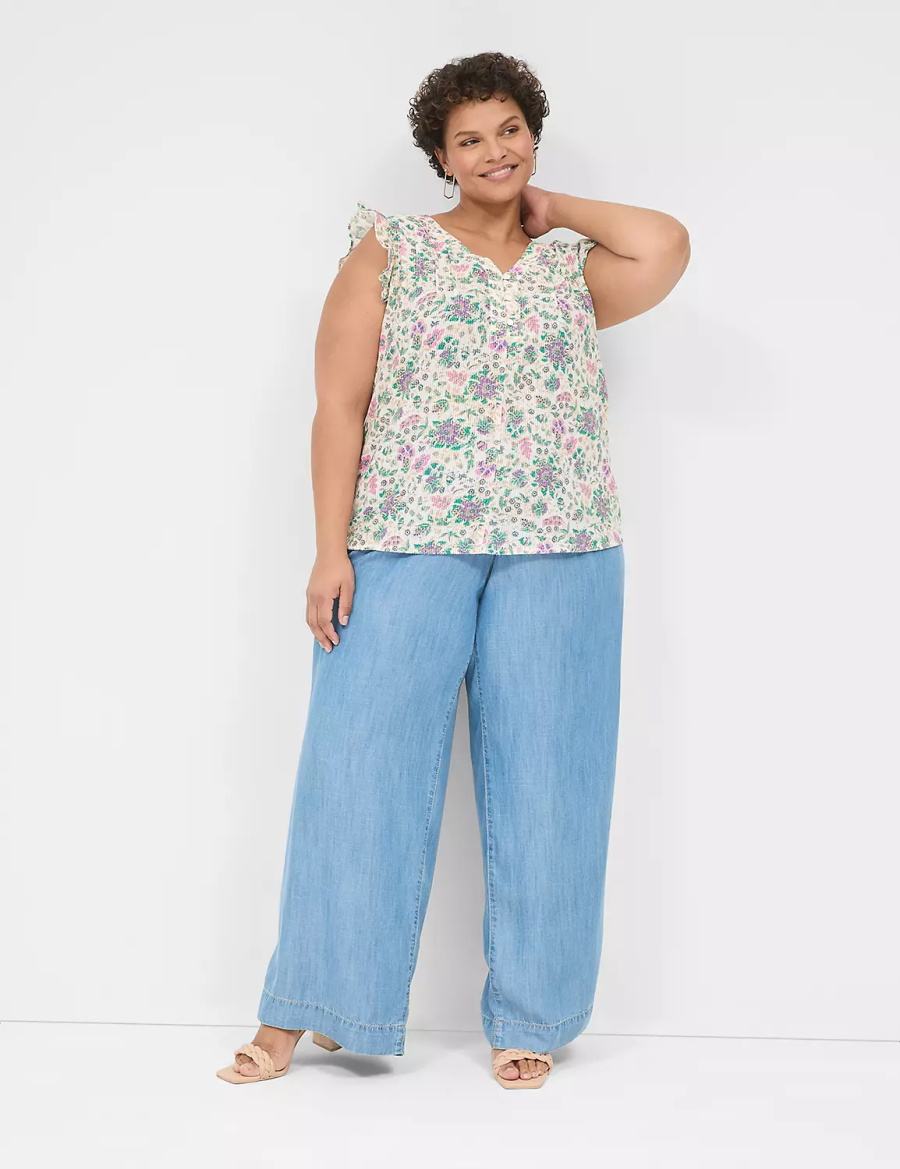 Lane Bryant Cap-Sleeve Woven & Knit Top T-shirts Dames Room Groen | ZFO4653SH