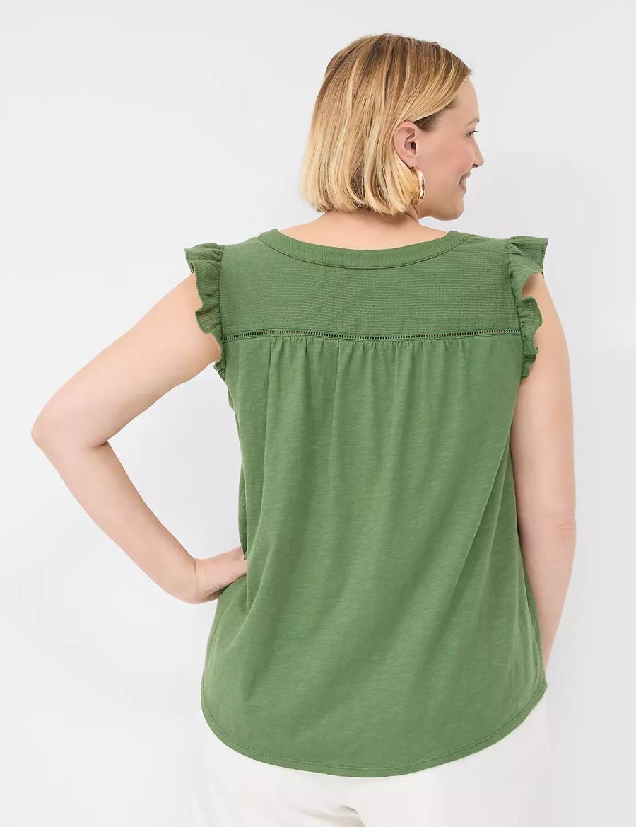 Lane Bryant Cap-Sleeve Woven & Knit Top T-shirts Dames Bruin Groen | GXW2637BE
