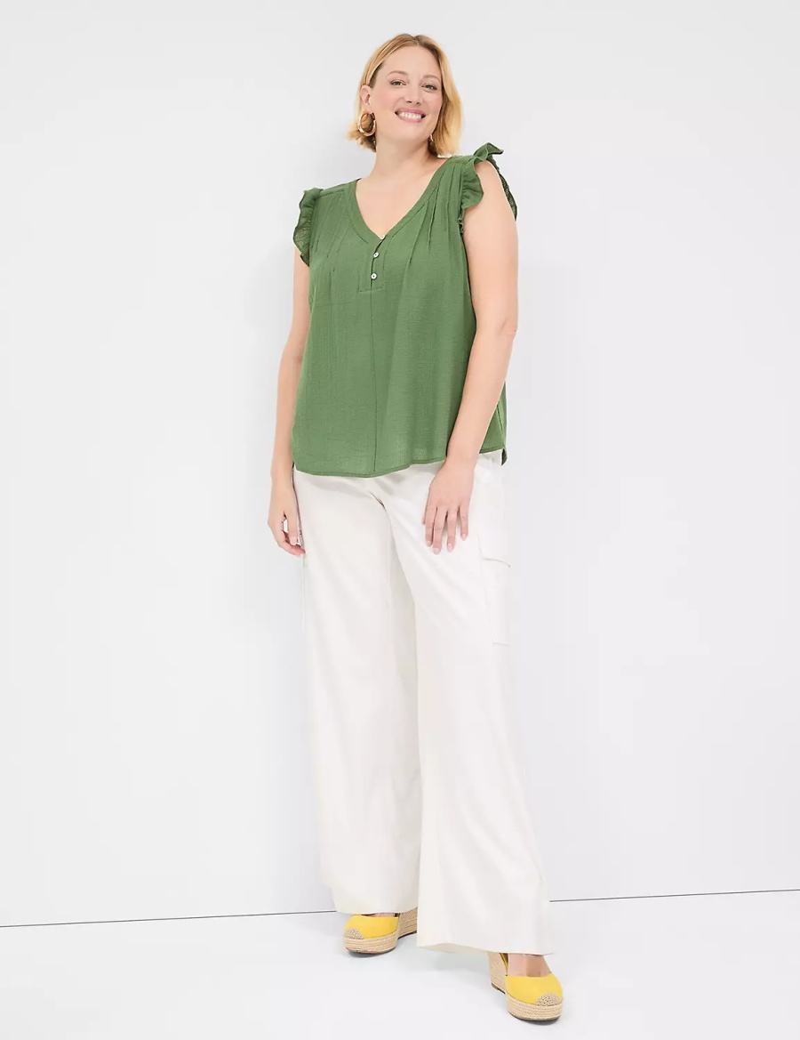 Lane Bryant Cap-Sleeve Woven & Knit Top T-shirts Dames Bruin Groen | GXW2637BE