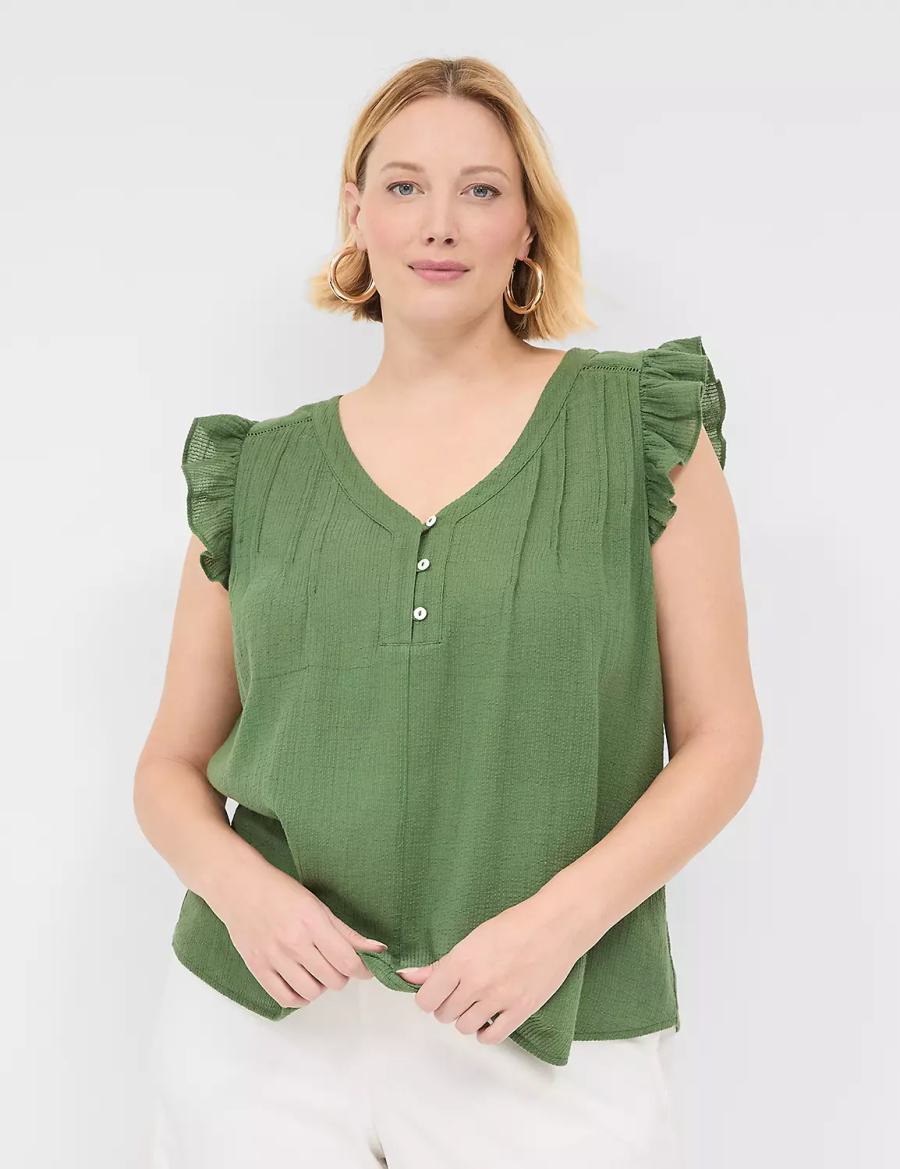 Lane Bryant Cap-Sleeve Woven & Knit Top T-shirts Dames Bruin Groen | GXW2637BE