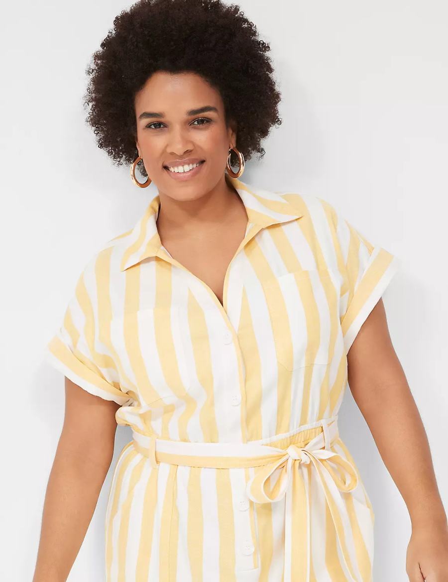 Lane Bryant Cap-Sleeve Y-Neck Utility Jumpsuit Dames Geel Strepen | DTK5346CY