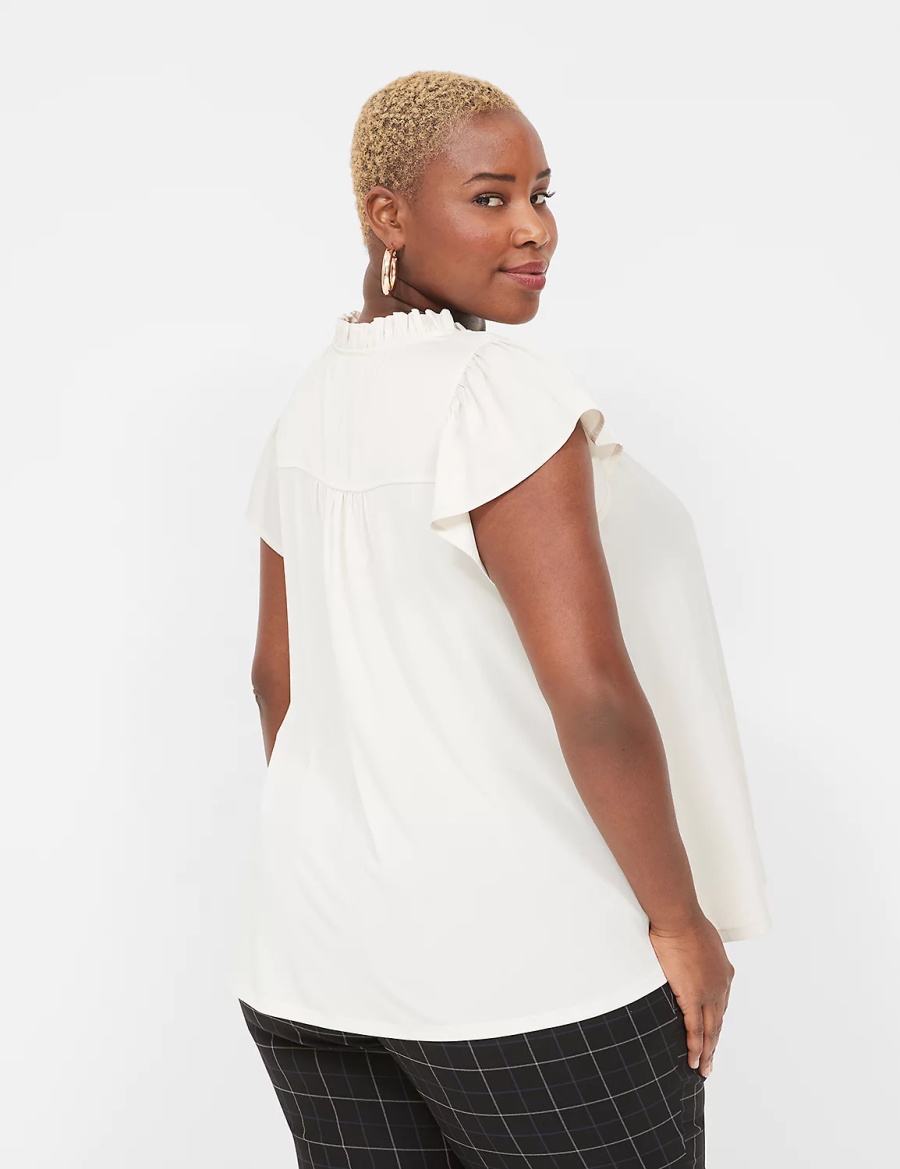 Lane Bryant Cap Flutter-Sleeve Satin & Knit Top T-shirts Dames Wit | ELV7468QQ
