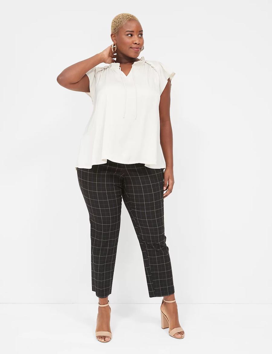 Lane Bryant Cap Flutter-Sleeve Satin & Knit Top T-shirts Dames Wit | ELV7468QQ