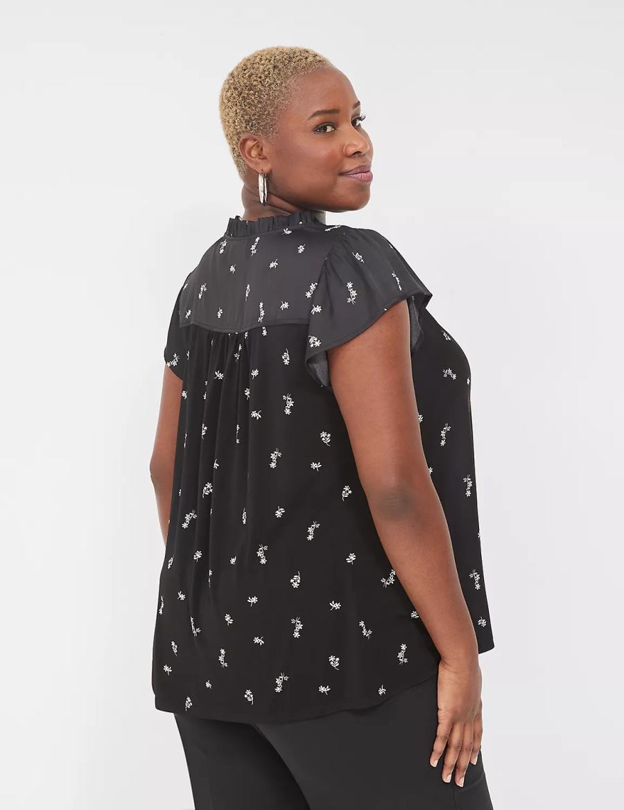 Lane Bryant Cap Flutter-Sleeve Satin & Knit Top T-shirts Dames Wit | DQA905CQ