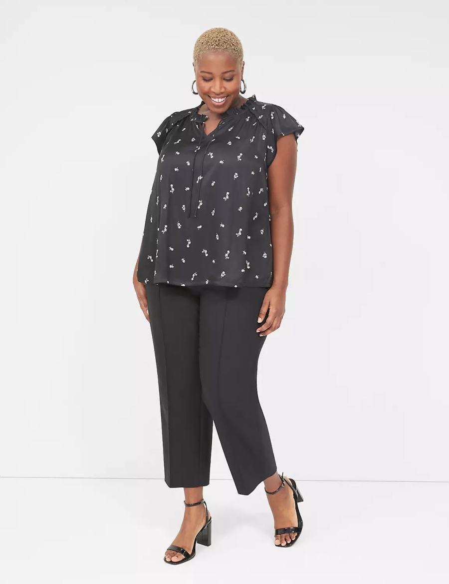 Lane Bryant Cap Flutter-Sleeve Satin & Knit Top T-shirts Dames Wit | DQA905CQ