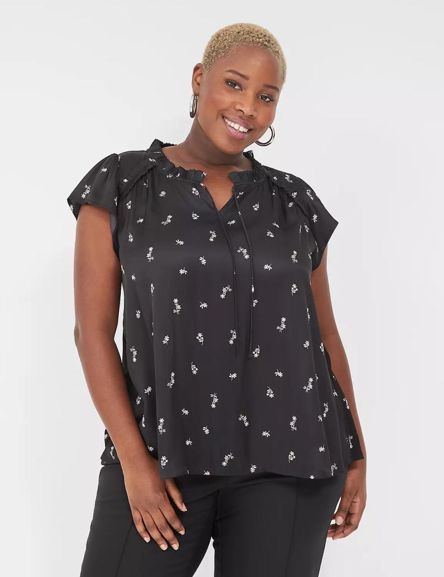Lane Bryant Cap Flutter-Sleeve Satin & Knit Top T-shirts Dames Wit | DQA905CQ