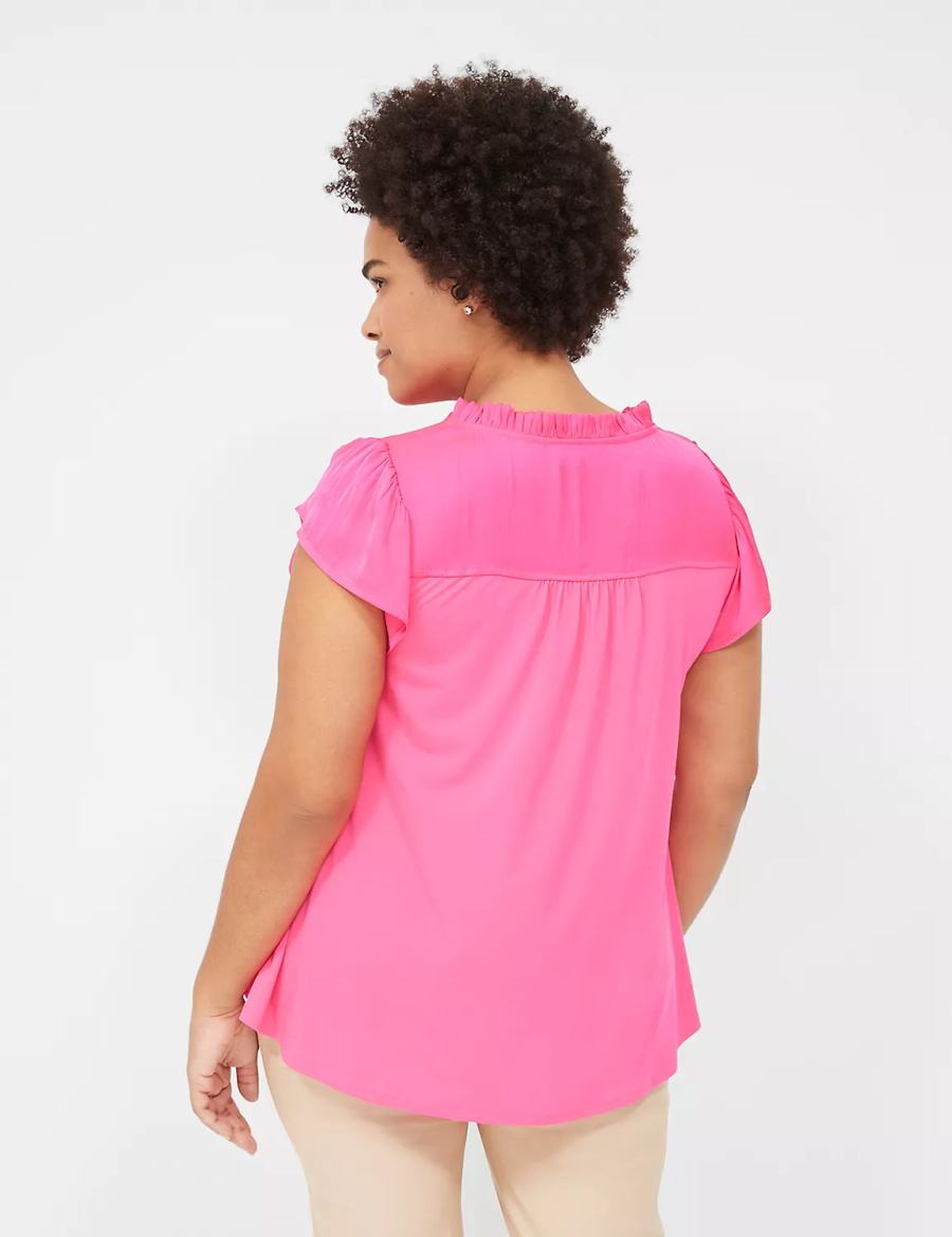 Lane Bryant Cap Flutter-Sleeve Satin & Knit Top T-shirts Dames Roze | TOB3243BA