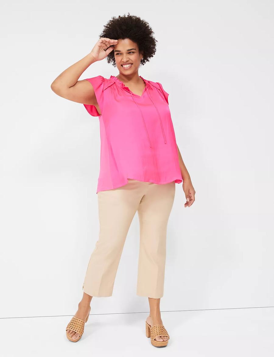 Lane Bryant Cap Flutter-Sleeve Satin & Knit Top T-shirts Dames Roze | TOB3243BA