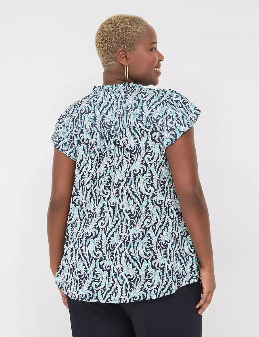 Lane Bryant Cap Flutter-Sleeve Satin & Knit Top T-shirts Dames Donkerblauw | NBO9483EF