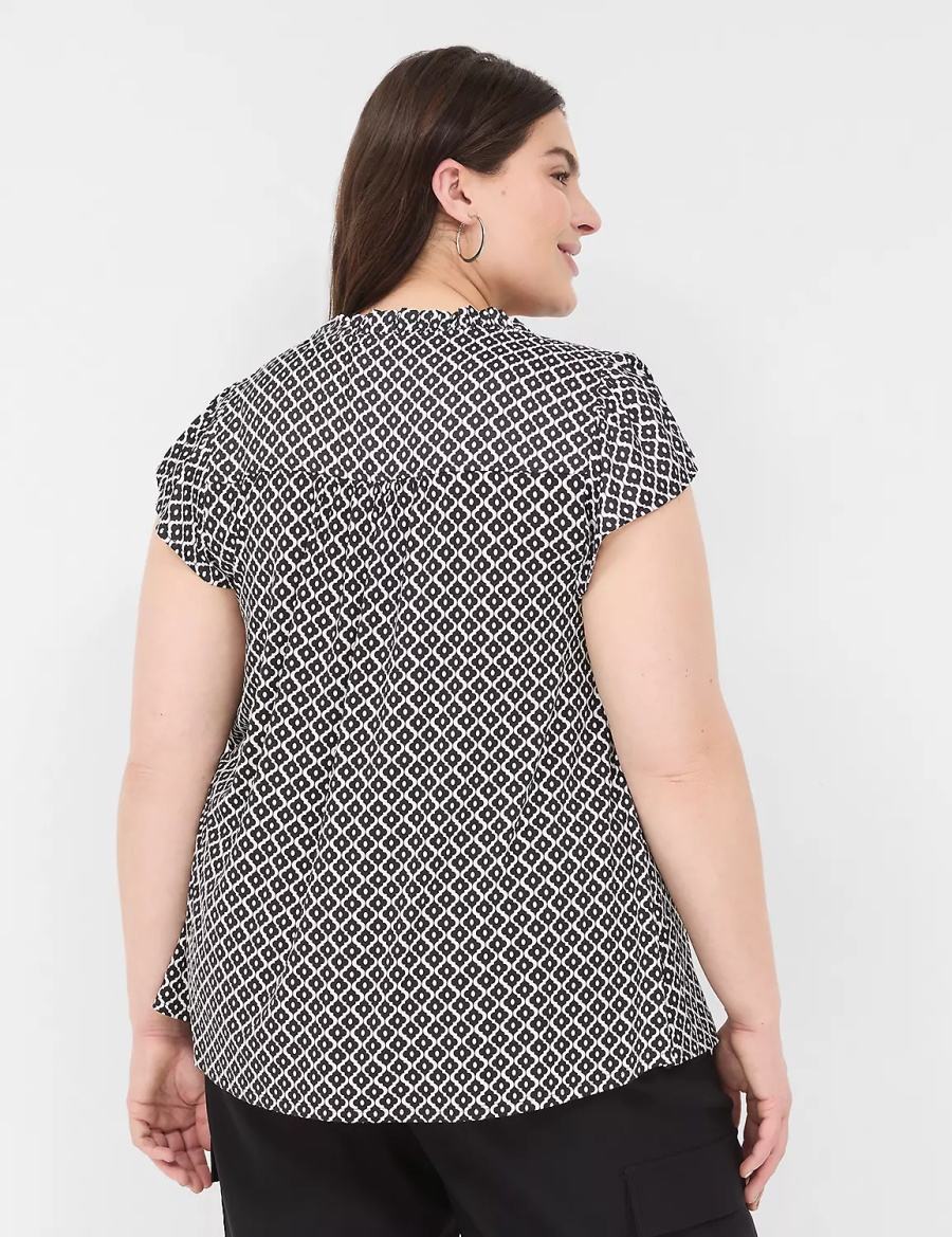 Lane Bryant Cap Flutter-Sleeve Satin & Knit Top T-shirts Dames Zwart | IAD1125SA