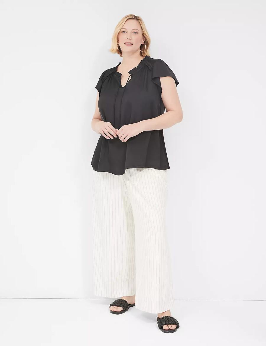 Lane Bryant Cap Flutter-Sleeve Satin & Knit Top T-shirts Dames Zwart | ZVZ4745SP