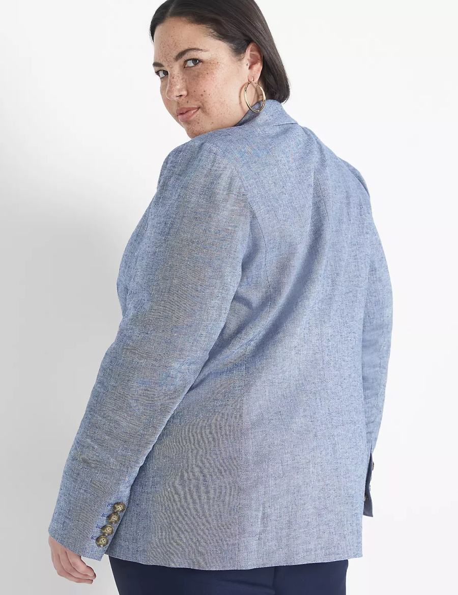 Lane Bryant Chambray Linen Long-Sleeve Blazer Dames Blauw Grijs | BYT1545IG