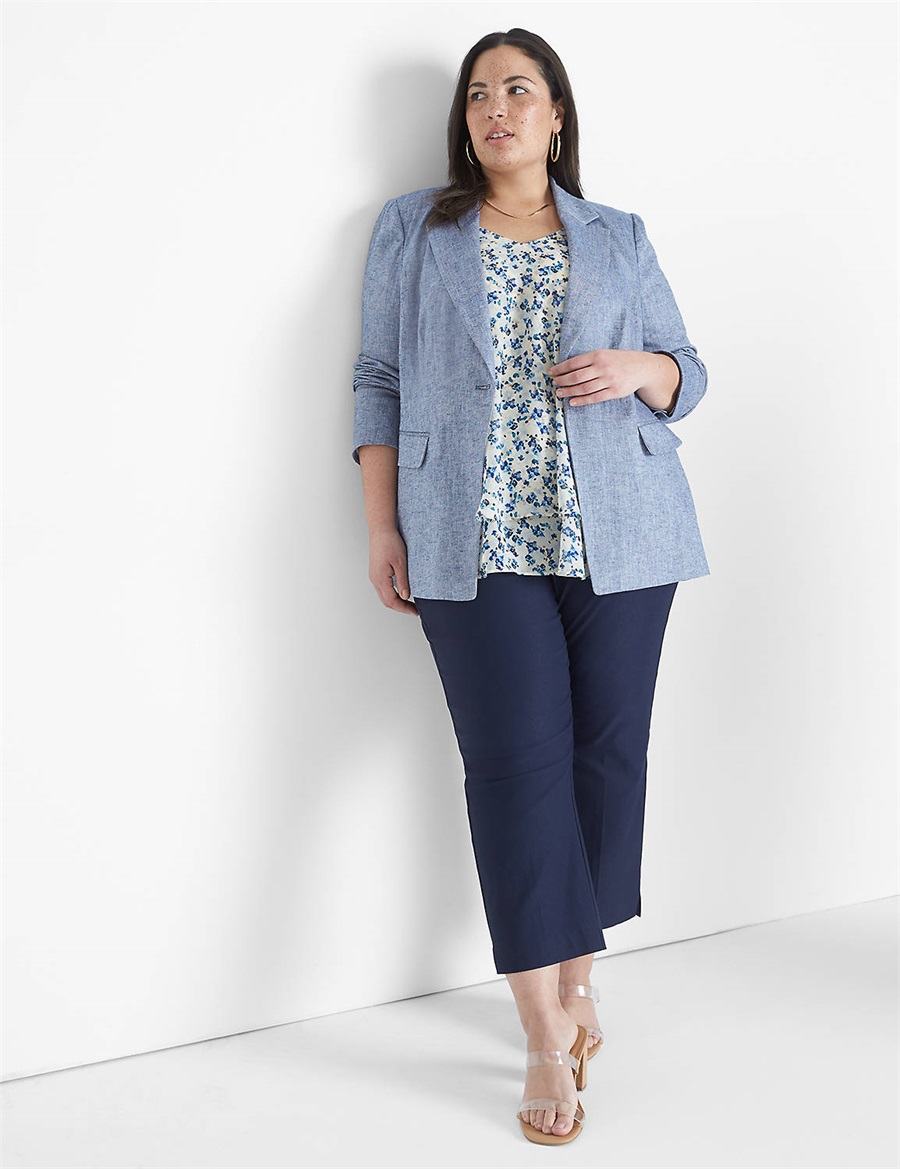 Lane Bryant Chambray Linen Long-Sleeve Blazer Dames Blauw Grijs | BYT1545IG