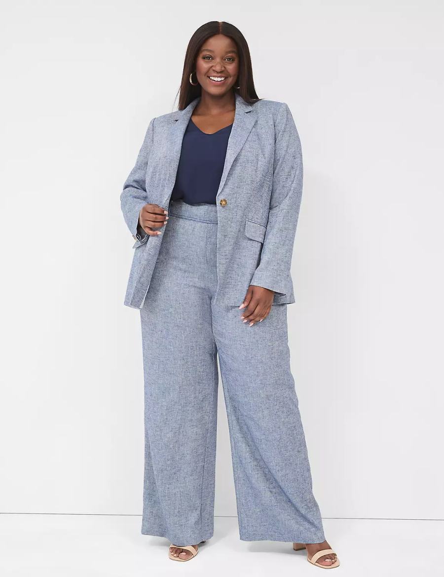 Lane Bryant Chambray Linen Long-Sleeve Blazer Dames Blauw Grijs | BYT1545IG