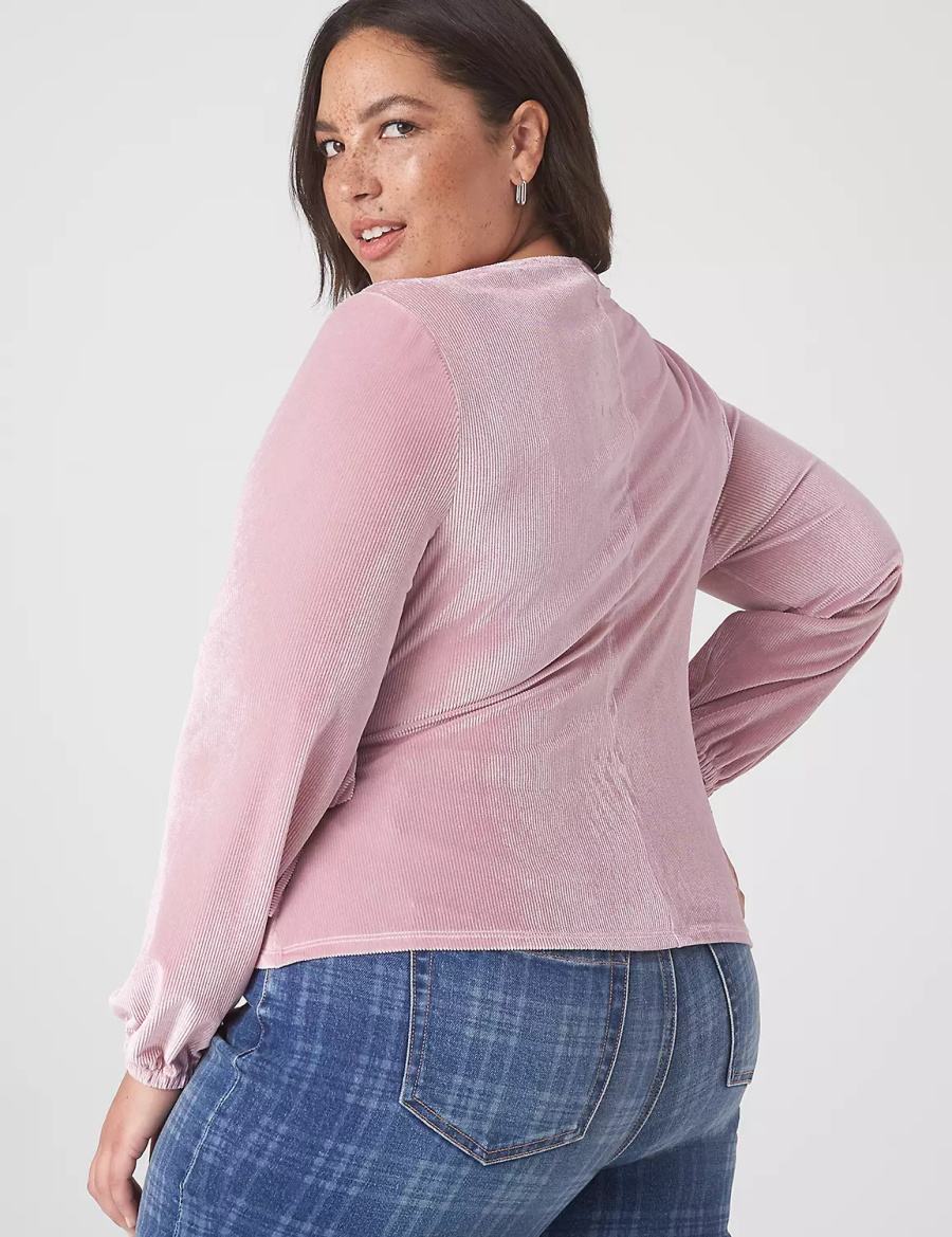 Lane Bryant Classic Blouson-Sleeve Surplice Tie Velour Top T-shirts Dames Paars | QQL167PW