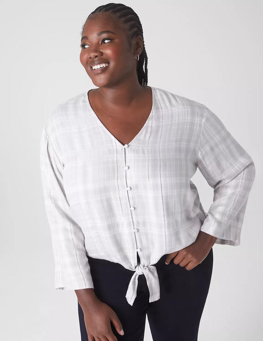 Lane Bryant Classic Button-Down Tie-Hem Top Overhemd Dames Wit | XIX9963VR