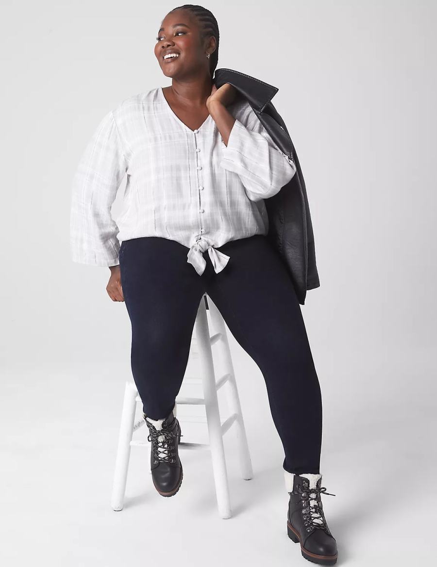 Lane Bryant Classic Button-Down Tie-Hem Top Overhemd Dames Wit | XIX9963VR