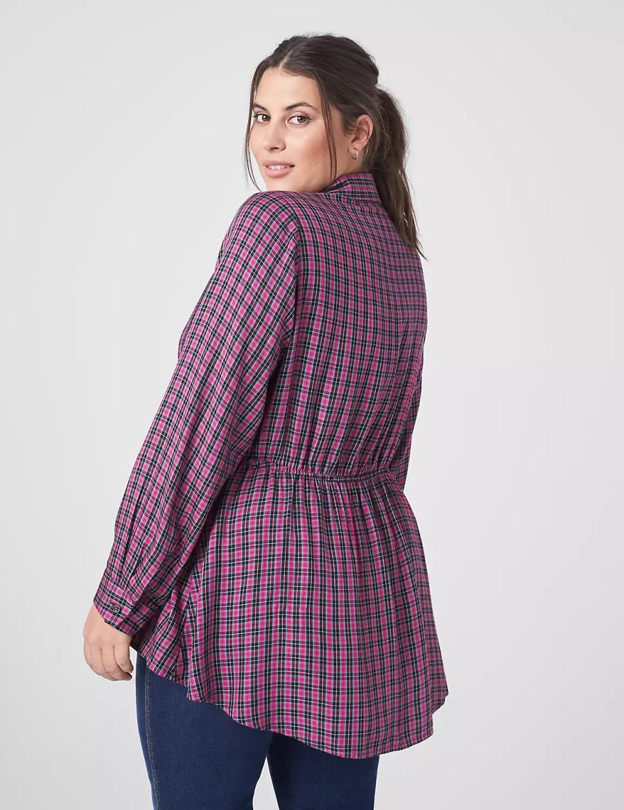 Lane Bryant Classic Button-Front Elastic-Waist Tunic Overhemd Dames Paars | QAM3763JN