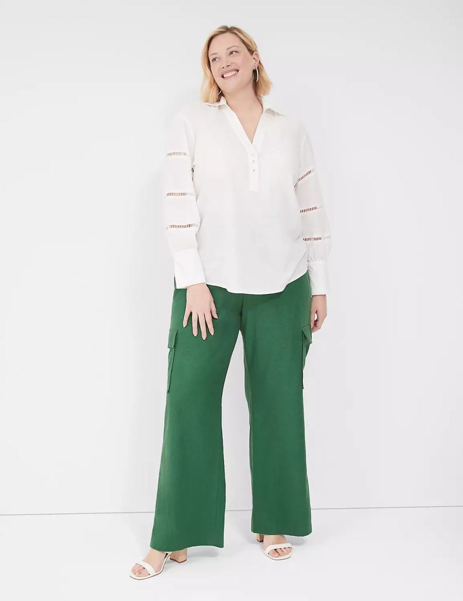 Lane Bryant Collar Split-Neck Popover Blouse Dames Wit | AGT759YH