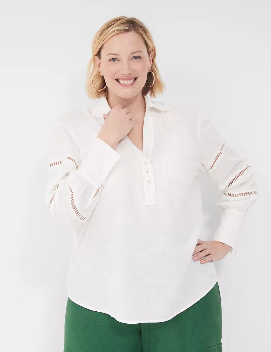 Lane Bryant Collar Split-Neck Popover Blouse Dames Wit | AGT759YH