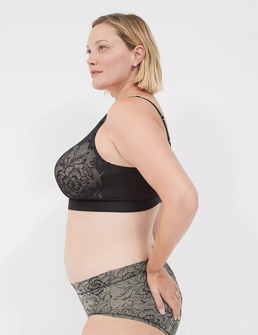 Lane Bryant Comfort Bliss Lightly Lined No-Wire With Lace Bralettes Dames Zwart | GEA3353GL