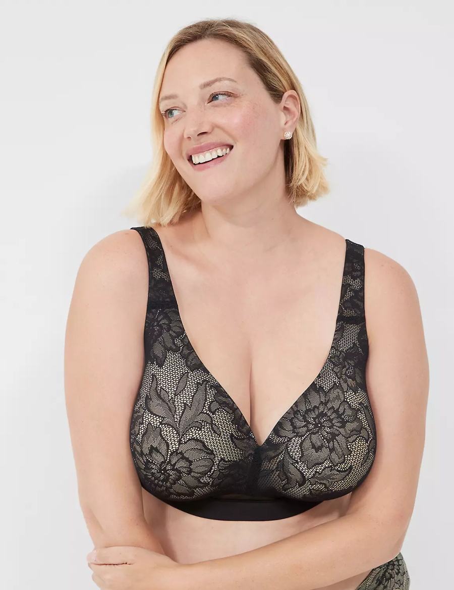 Lane Bryant Comfort Bliss Lightly Lined No-Wire With Lace Bralettes Dames Zwart | GEA3353GL