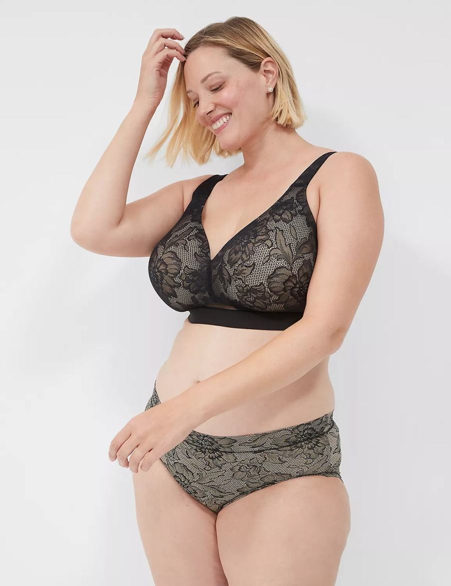 Lane Bryant Comfort Bliss Lightly Lined No-Wire With Lace Bralettes Dames Zwart | GEA3353GL