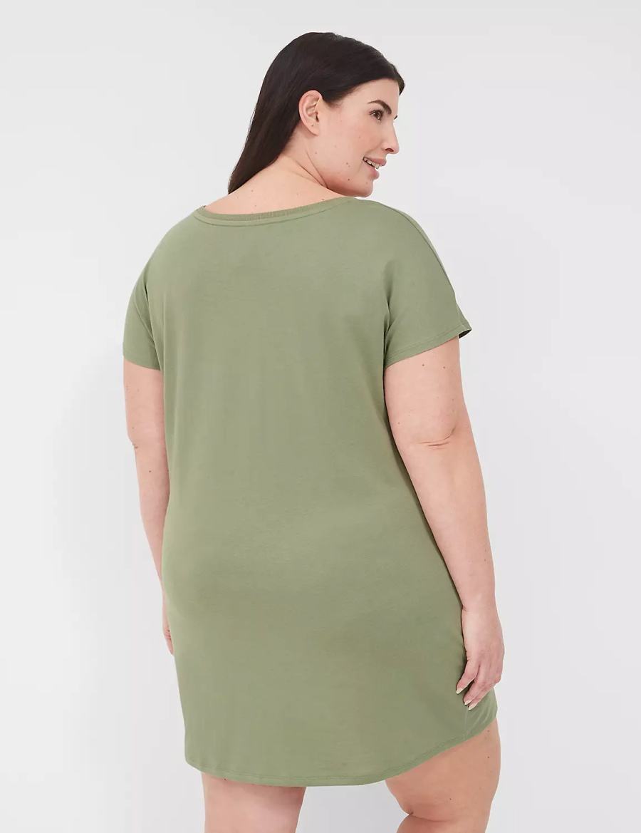 Lane Bryant Comfy Cotton Boatneck Sleepshirt T-shirts Dames Groen | KMM9542MA