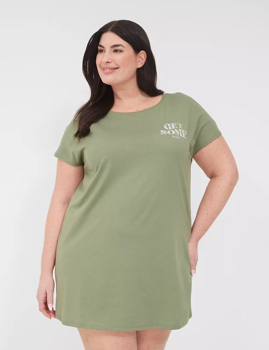 Lane Bryant Comfy Cotton Boatneck Sleepshirt T-shirts Dames Groen | KMM9542MA