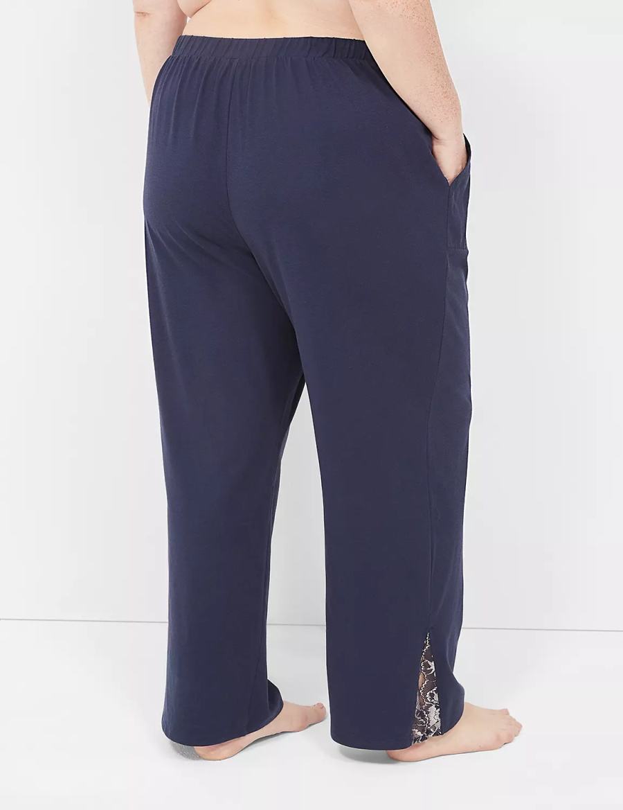 Lane Bryant Comfy Cotton Lace-Trim Block Broek Dames Blauw | UCD8843KF
