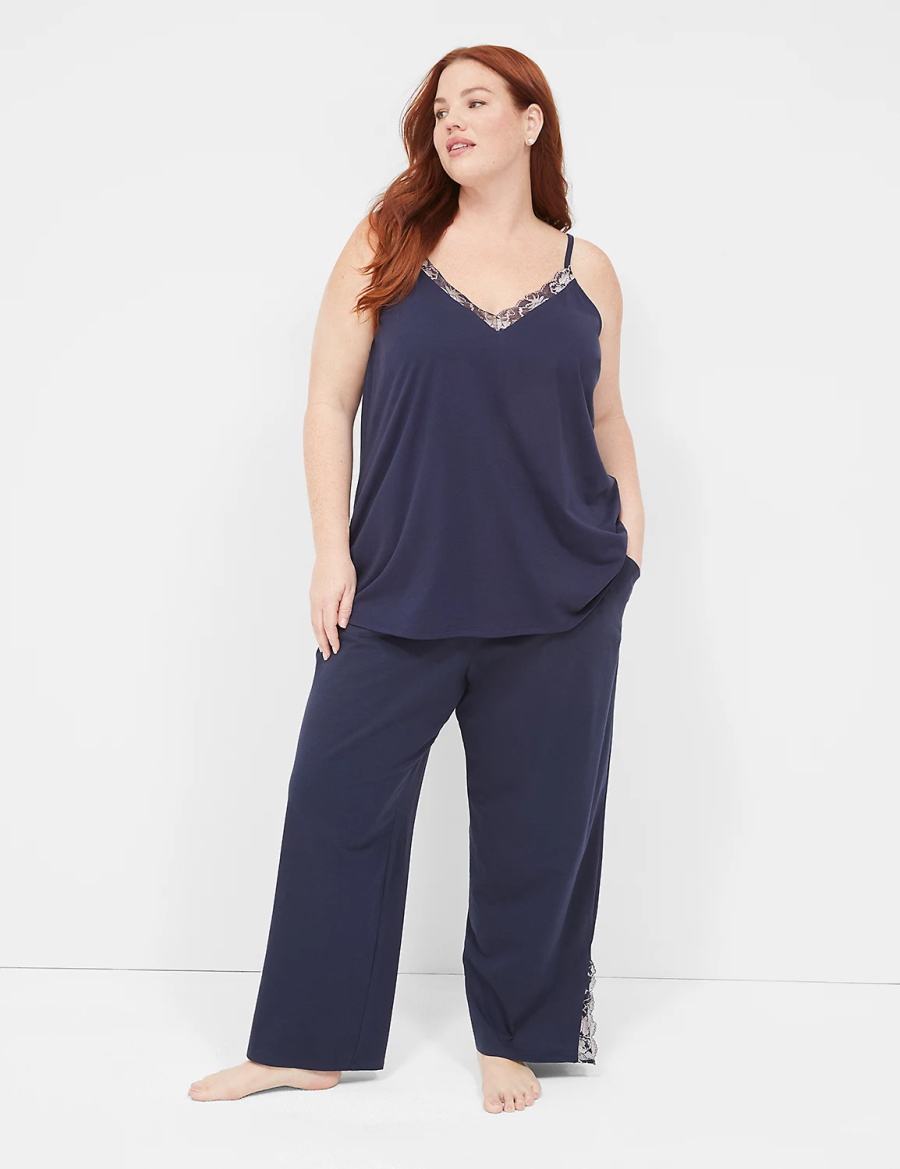 Lane Bryant Comfy Cotton Lace-Trim Block Broek Dames Blauw | UCD8843KF