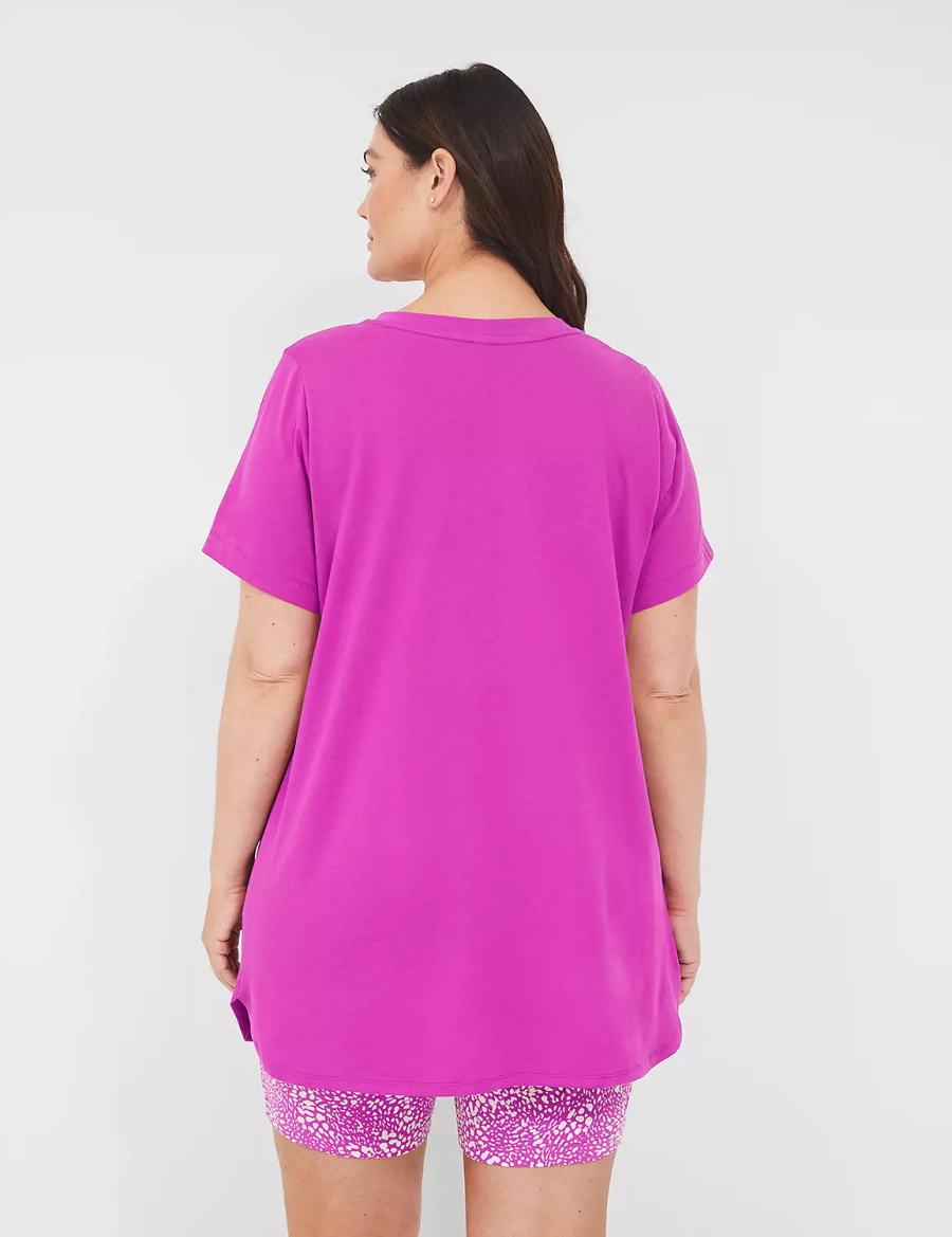 Lane Bryant Comfy Cotton Pocket Tee & Bike Short PJ Set Pyjama Dames Paars Bordeaux | RYM1473RI