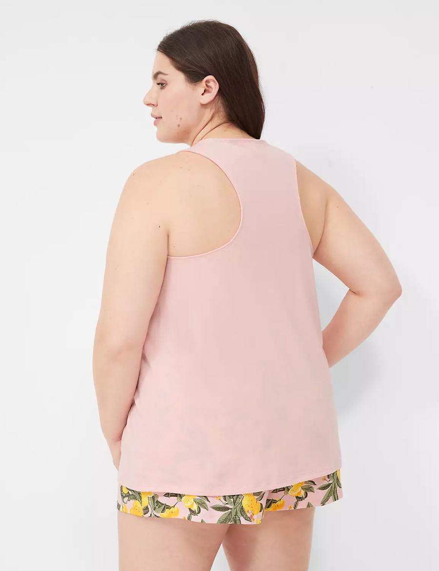 Lane Bryant Comfy Cotton Racerback Tank & Short PJ Set Pyjama Dames Roze Gekleurd | JJG5029FO