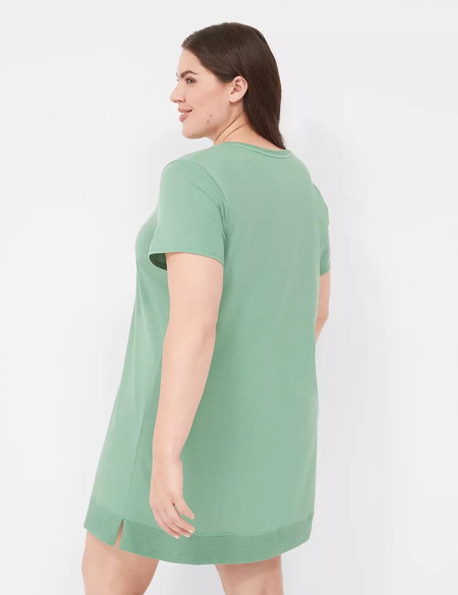 Lane Bryant Comfy Cotton Rib-Trim Sleepshirt T-shirts Dames Groen | IJL847AK