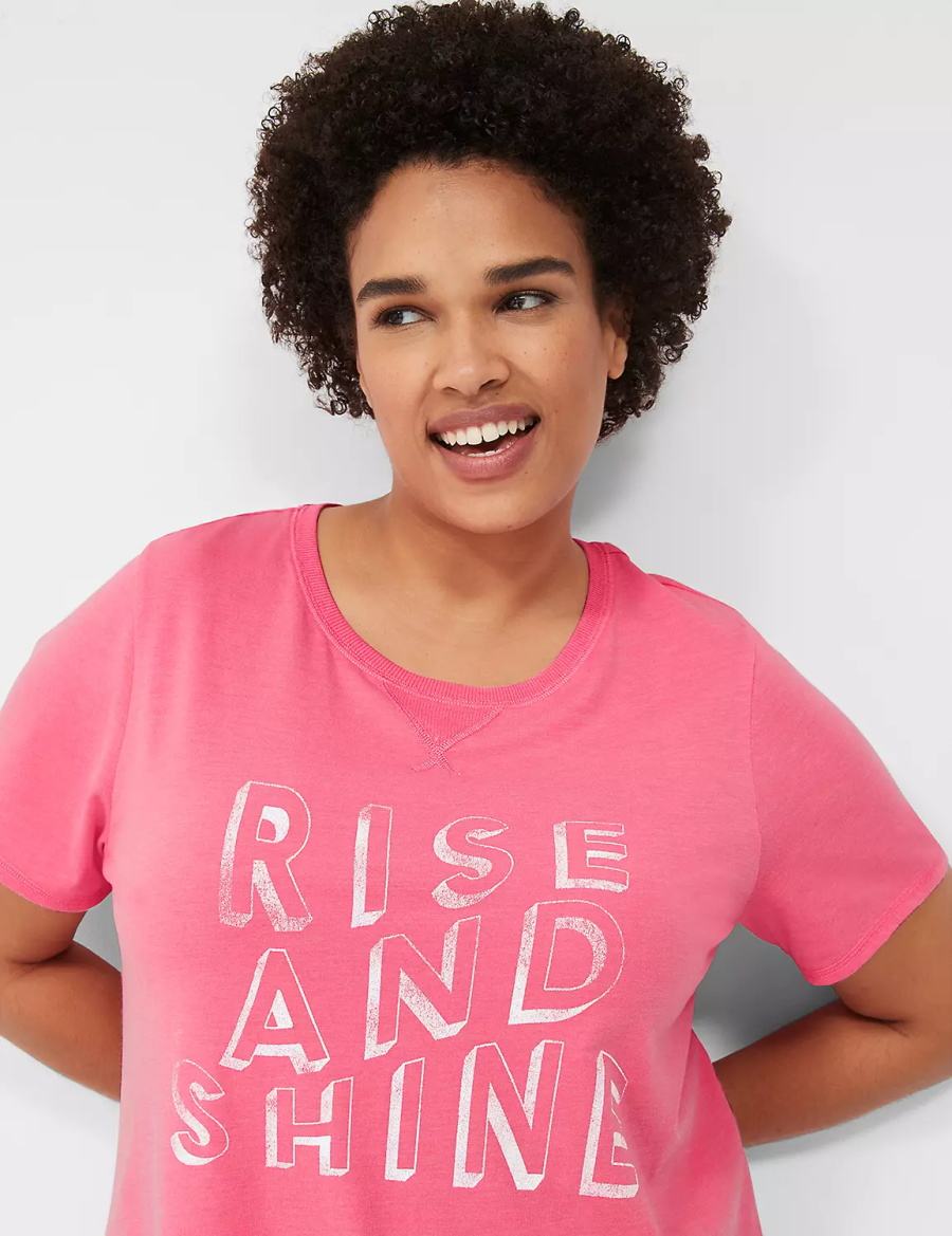 Lane Bryant Comfy Cotton Rib-Trim Tee & Short PJ Set Pyjama Dames Roze Wit | ZKO9536SS