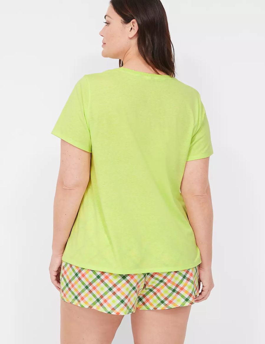 Lane Bryant Comfy Cotton Rib-Trim Tee & Short PJ Set Pyjama Dames Groen Gekleurd | DJI4663EK