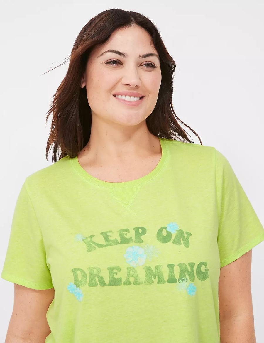 Lane Bryant Comfy Cotton Rib-Trim Tee & Short PJ Set Pyjama Dames Groen Gekleurd | DJI4663EK