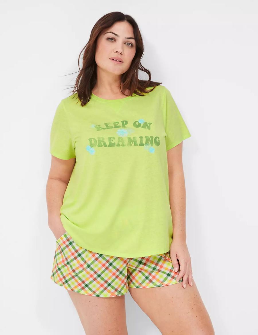 Lane Bryant Comfy Cotton Rib-Trim Tee & Short PJ Set Pyjama Dames Groen Gekleurd | DJI4663EK